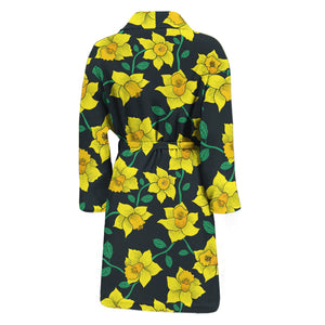 Drawing Daffodil Flower Pattern Print Men's Bathrobe