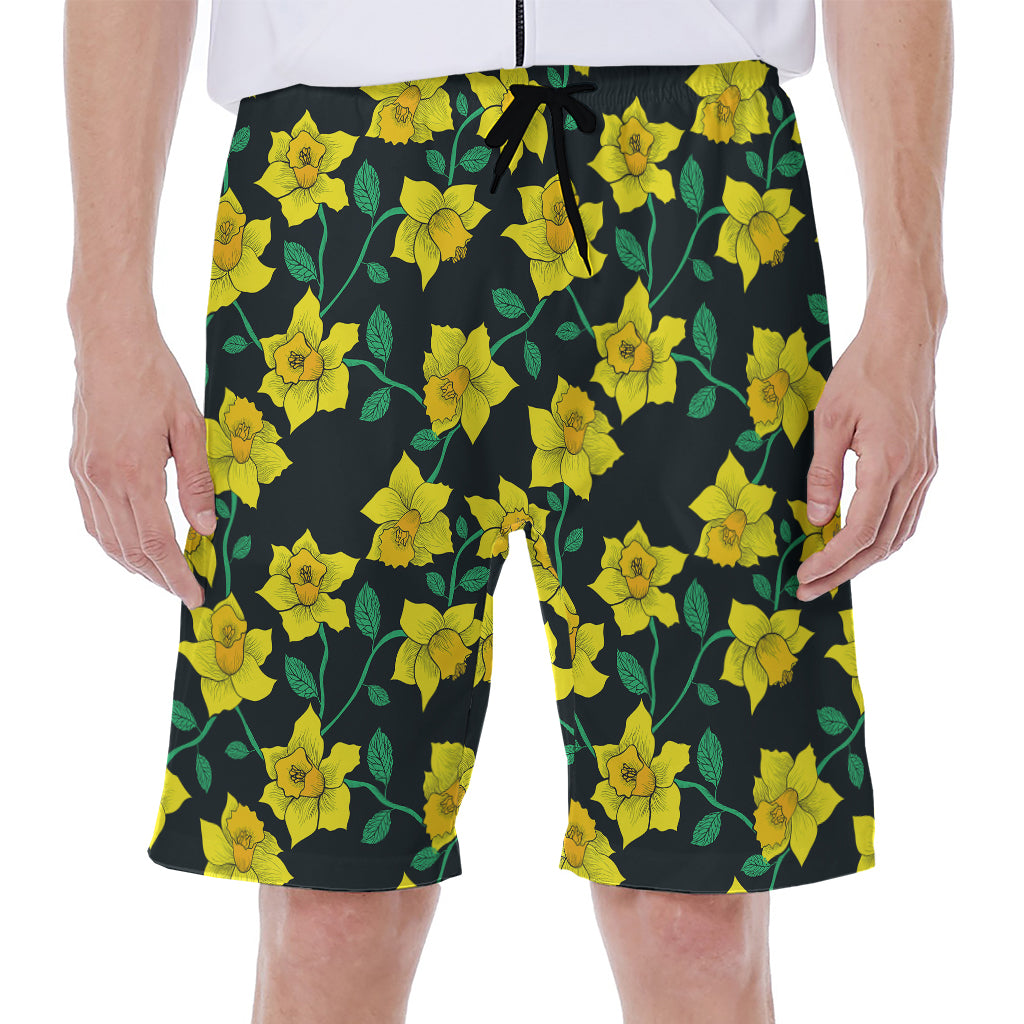 Drawing Daffodil Flower Pattern Print Men's Beach Shorts