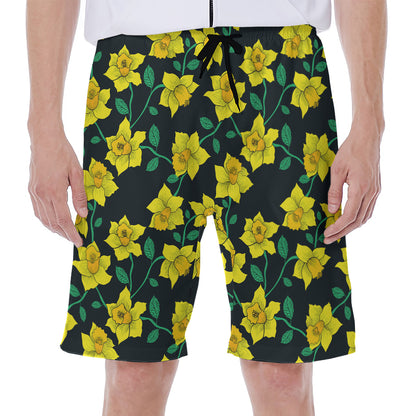 Drawing Daffodil Flower Pattern Print Men's Beach Shorts