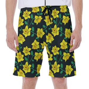 Drawing Daffodil Flower Pattern Print Men's Beach Shorts