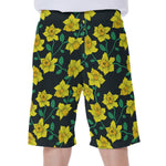 Drawing Daffodil Flower Pattern Print Men's Beach Shorts