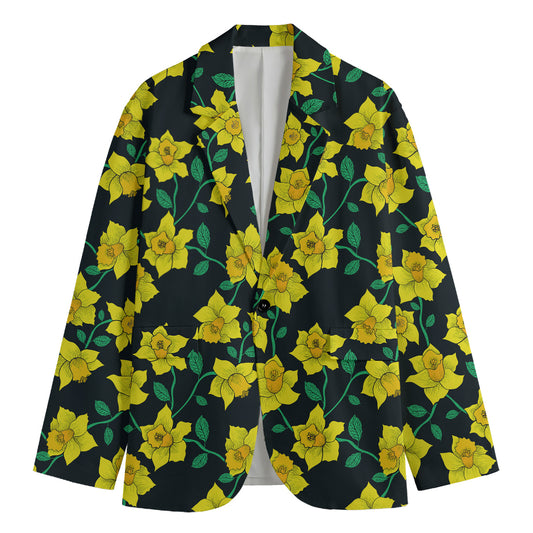 Drawing Daffodil Flower Pattern Print Men's Blazer