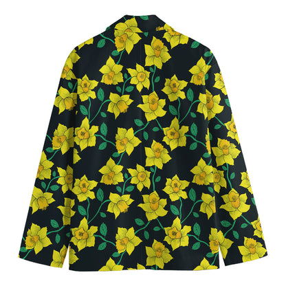 Drawing Daffodil Flower Pattern Print Men's Blazer