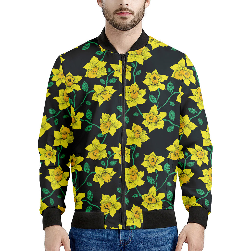 Drawing Daffodil Flower Pattern Print Men's Bomber Jacket