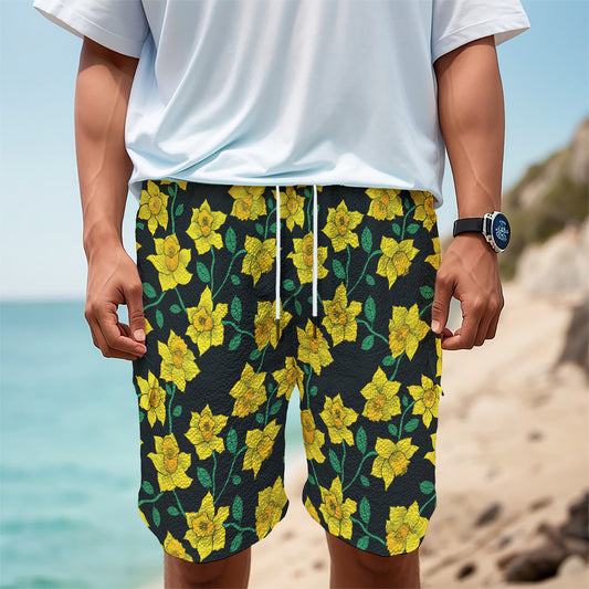 Drawing Daffodil Flower Pattern Print Men's Cargo Shorts