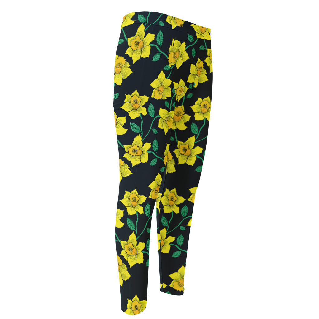 Drawing Daffodil Flower Pattern Print Men's Compression Pants