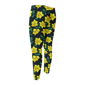 Drawing Daffodil Flower Pattern Print Men's Compression Pants