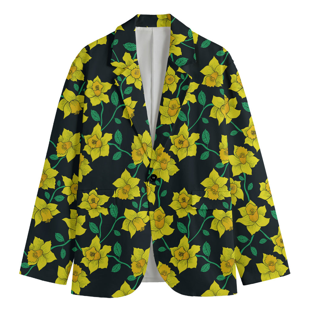 Drawing Daffodil Flower Pattern Print Men's Cotton Blazer