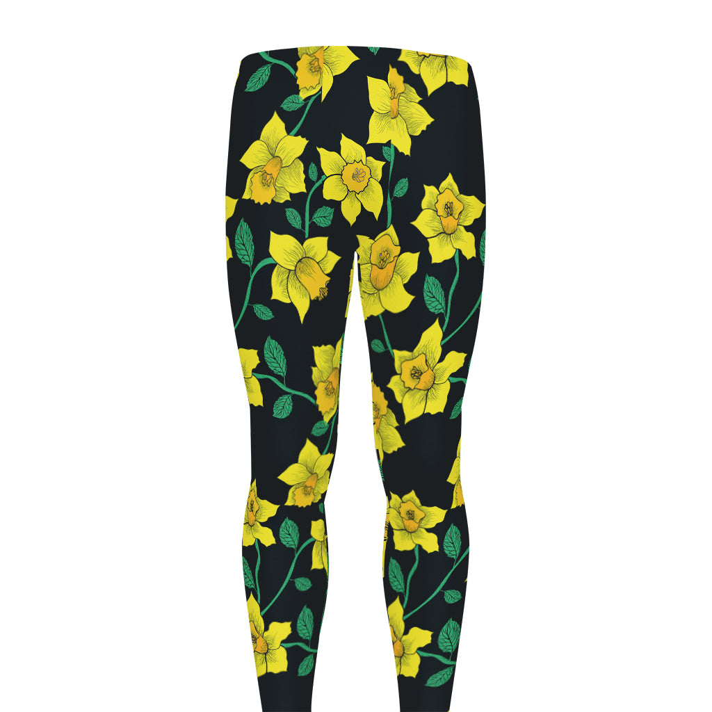 Drawing Daffodil Flower Pattern Print Men's leggings