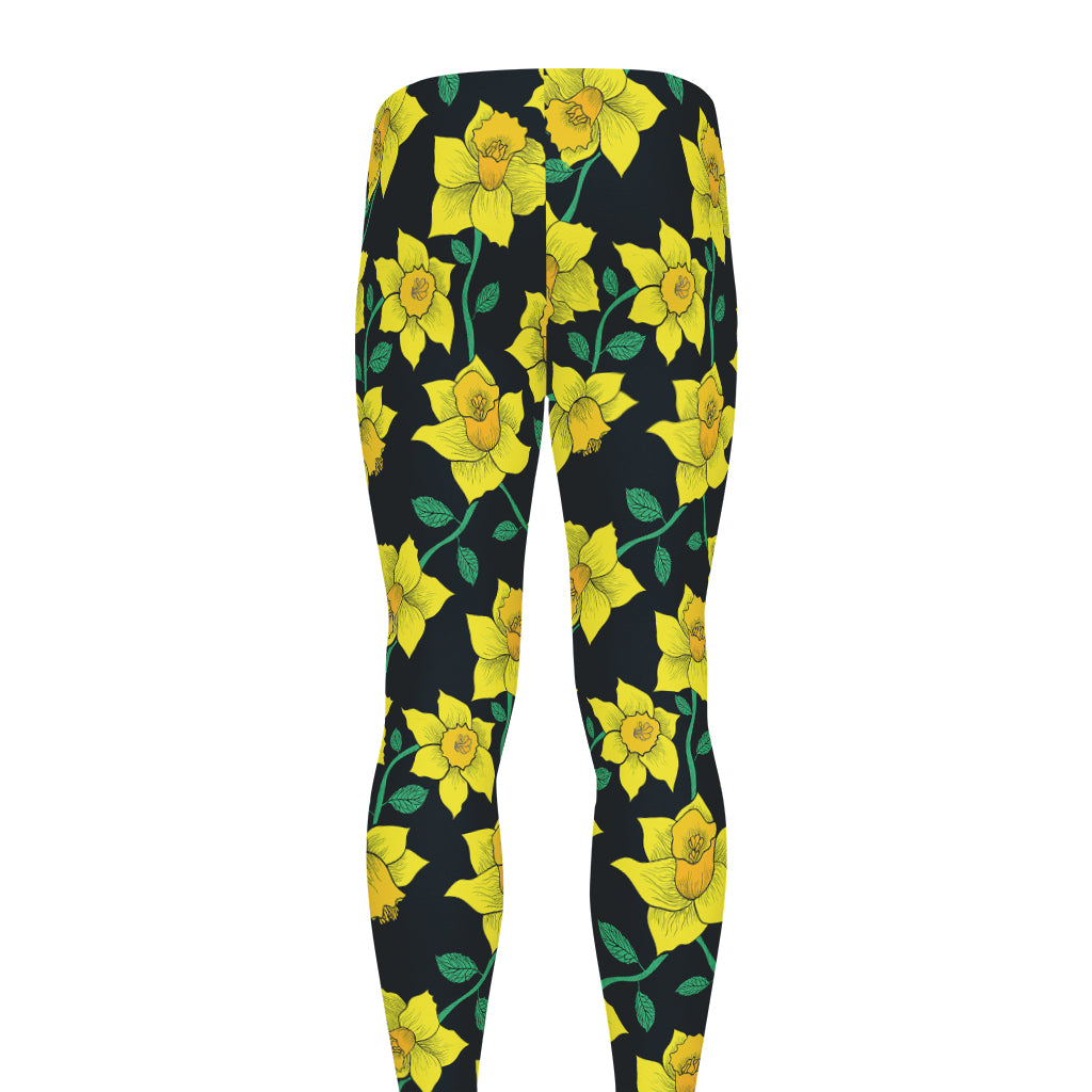 Drawing Daffodil Flower Pattern Print Men's leggings
