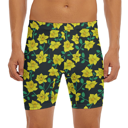 Drawing Daffodil Flower Pattern Print Men's Long Boxer Briefs