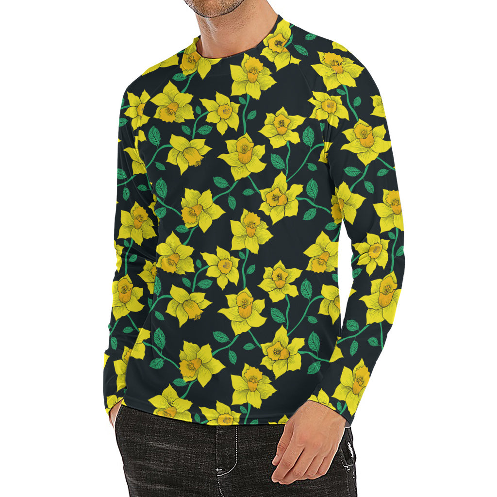 Drawing Daffodil Flower Pattern Print Men's Long Sleeve Rash Guard