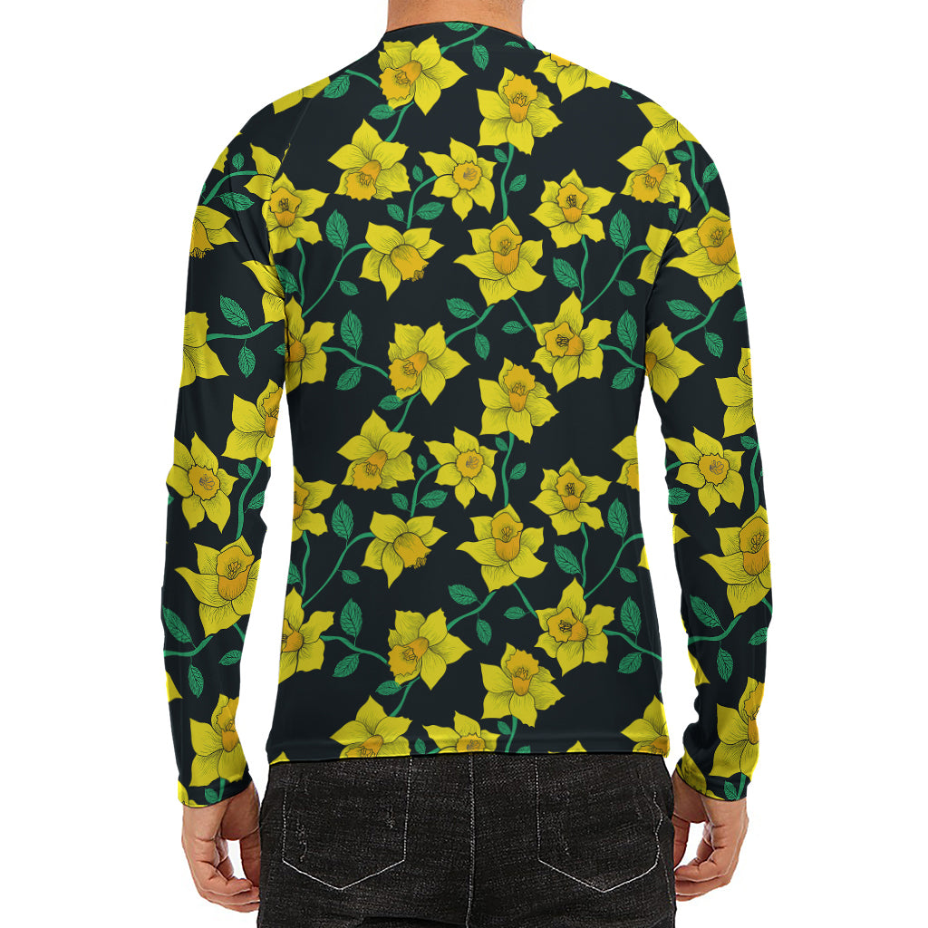 Drawing Daffodil Flower Pattern Print Men's Long Sleeve Rash Guard