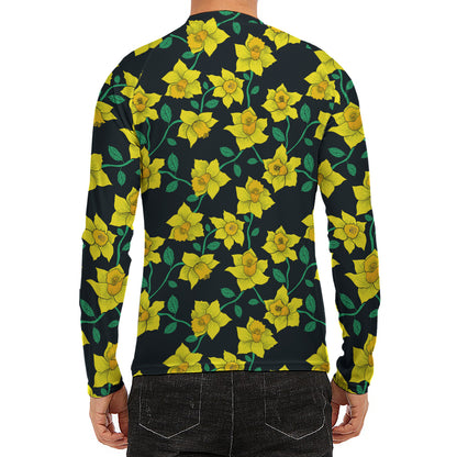 Drawing Daffodil Flower Pattern Print Men's Long Sleeve Rash Guard