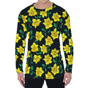 Drawing Daffodil Flower Pattern Print Men's Long Sleeve T-Shirt