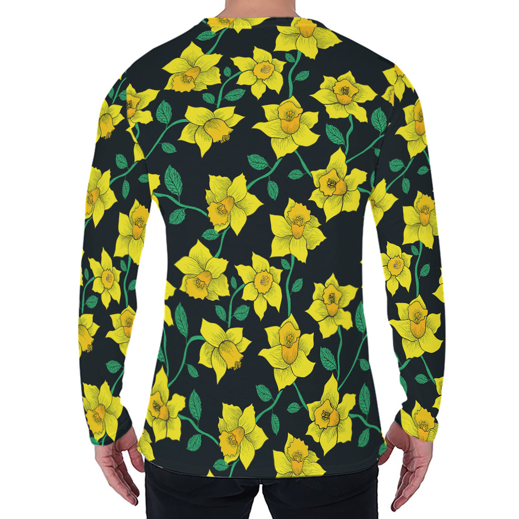Drawing Daffodil Flower Pattern Print Men's Long Sleeve T-Shirt