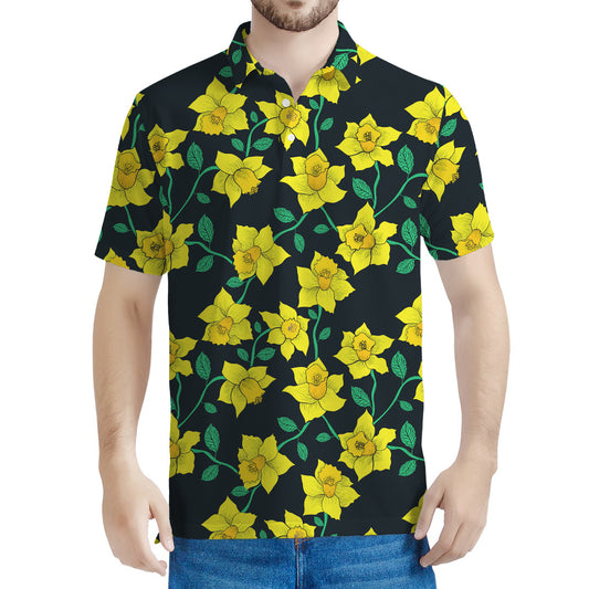Drawing Daffodil Flower Pattern Print Men's Polo Shirt