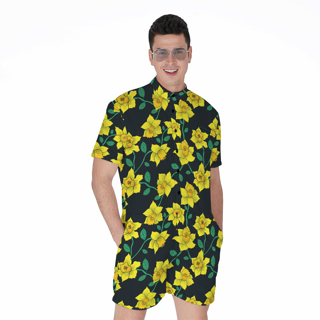 Drawing Daffodil Flower Pattern Print Men's Rompers