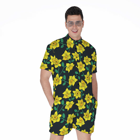 Drawing Daffodil Flower Pattern Print Men's Rompers