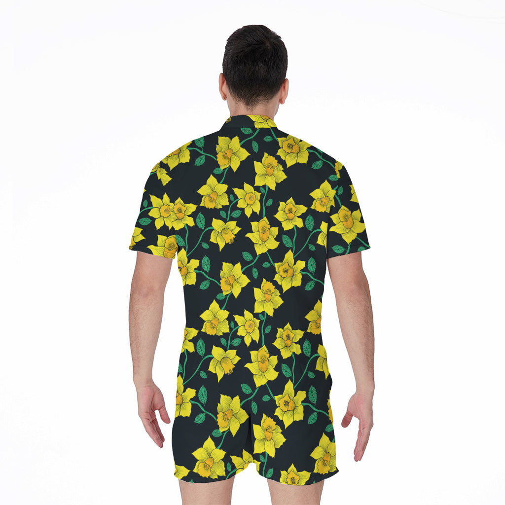 Drawing Daffodil Flower Pattern Print Men's Rompers