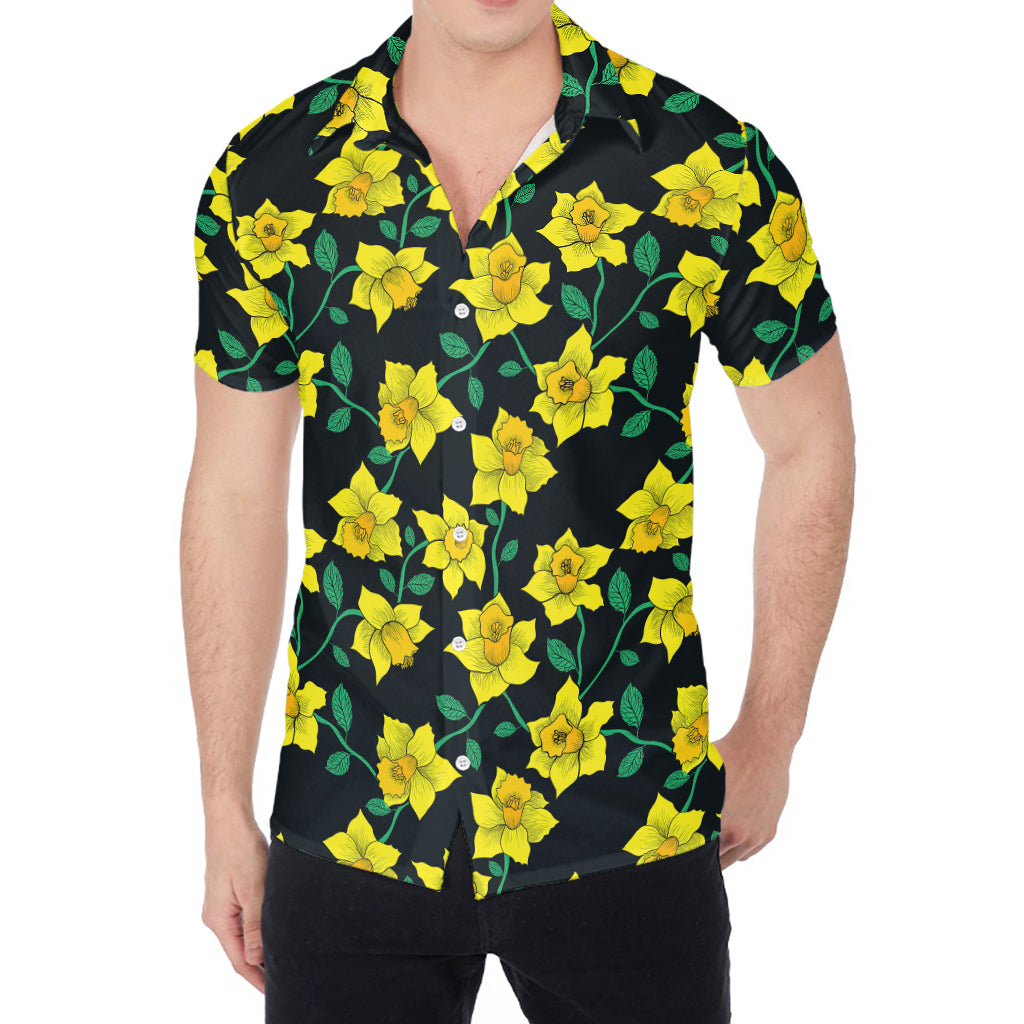 Drawing Daffodil Flower Pattern Print Men's Shirt