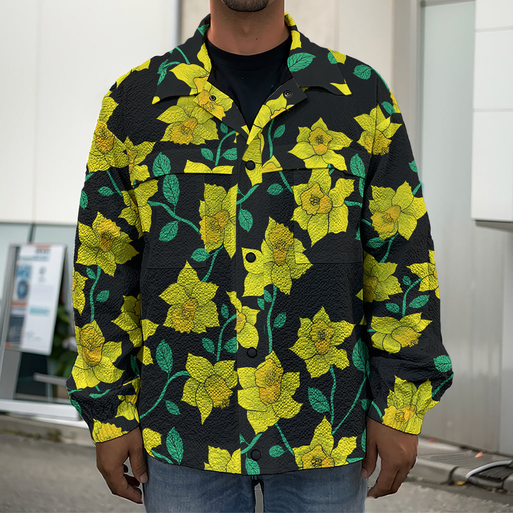 Drawing Daffodil Flower Pattern Print Men's Shirt Jacket