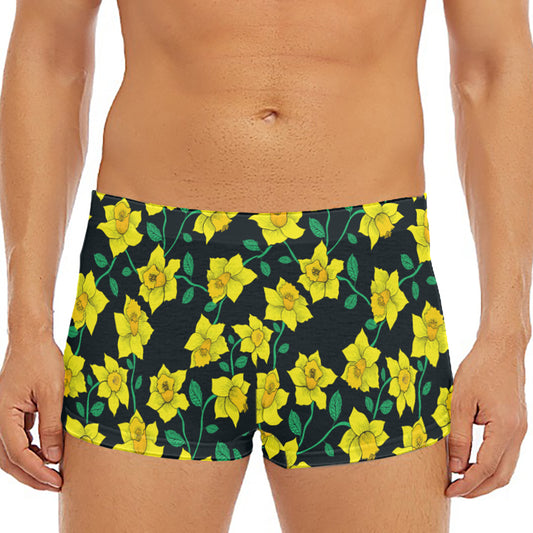 Drawing Daffodil Flower Pattern Print Men's Short Boxer Briefs