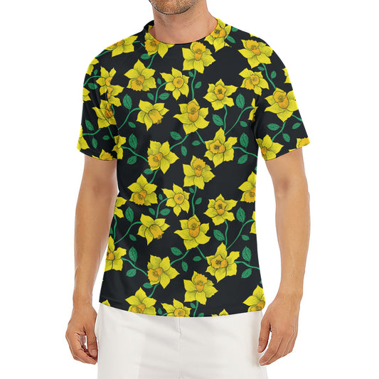 Drawing Daffodil Flower Pattern Print Men's Short Sleeve Rash Guard