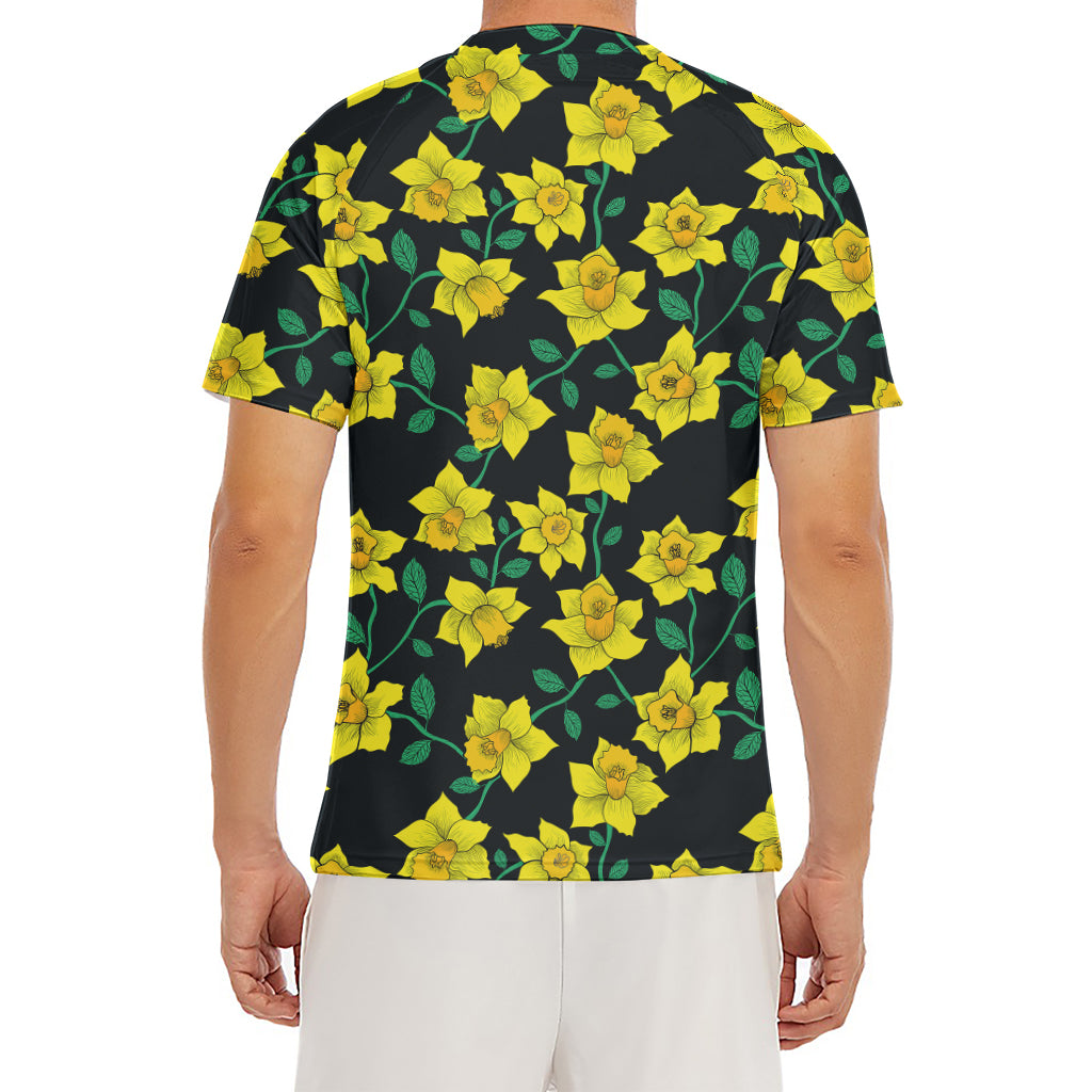 Drawing Daffodil Flower Pattern Print Men's Short Sleeve Rash Guard
