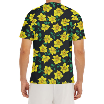 Drawing Daffodil Flower Pattern Print Men's Short Sleeve Rash Guard