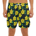 Drawing Daffodil Flower Pattern Print Men's Split Running Shorts