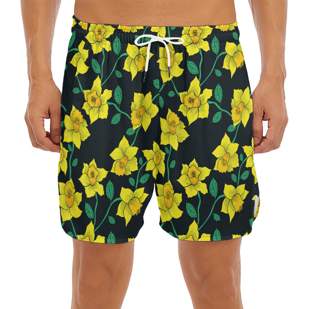 Drawing Daffodil Flower Pattern Print Men's Split Running Shorts