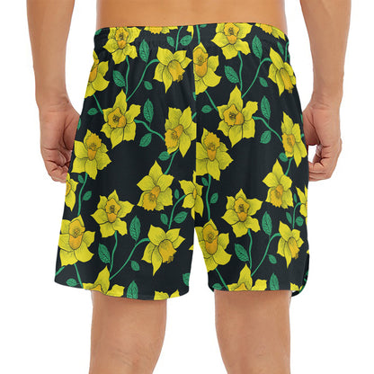 Drawing Daffodil Flower Pattern Print Men's Split Running Shorts