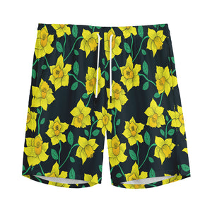 Drawing Daffodil Flower Pattern Print Men's Sports Shorts