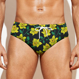 Drawing Daffodil Flower Pattern Print Men's Swim Briefs