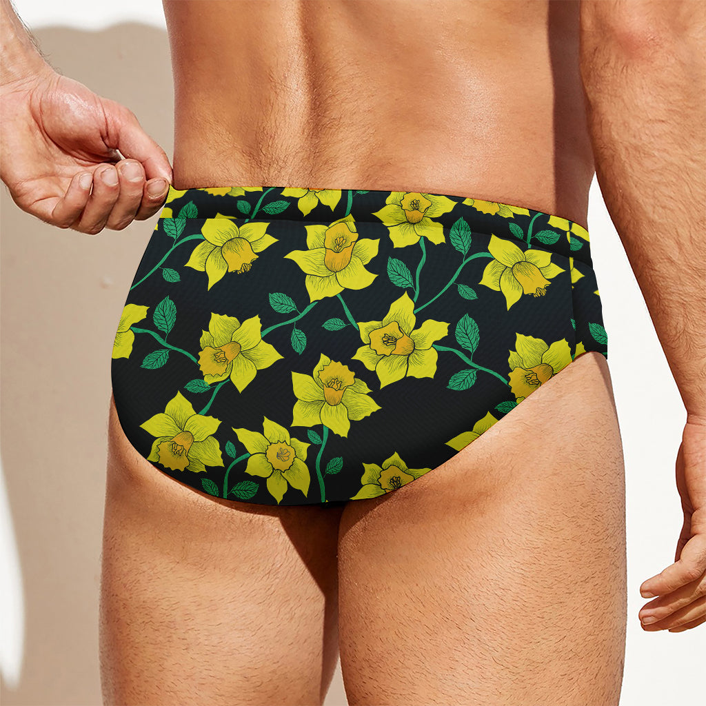 Drawing Daffodil Flower Pattern Print Men's Swim Briefs