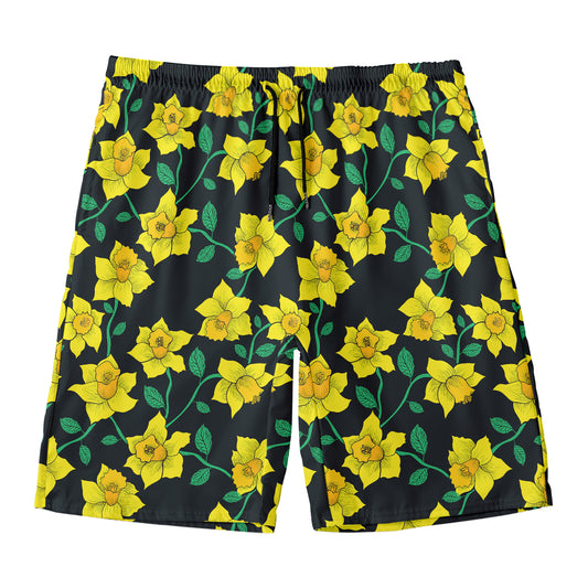 Drawing Daffodil Flower Pattern Print Men's Swim Trunks