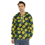 Drawing Daffodil Flower Pattern Print Men's Velvet Pullover Hoodie