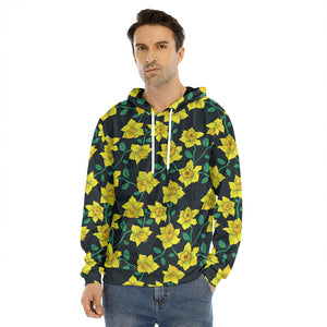 Drawing Daffodil Flower Pattern Print Men's Velvet Pullover Hoodie