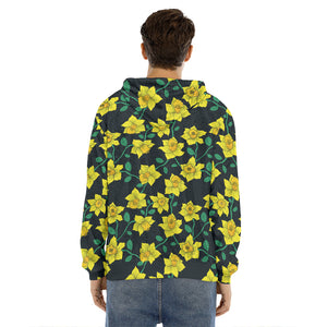 Drawing Daffodil Flower Pattern Print Men's Velvet Pullover Hoodie