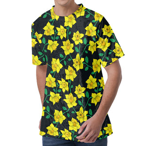 Drawing Daffodil Flower Pattern Print Men's Velvet T-Shirt