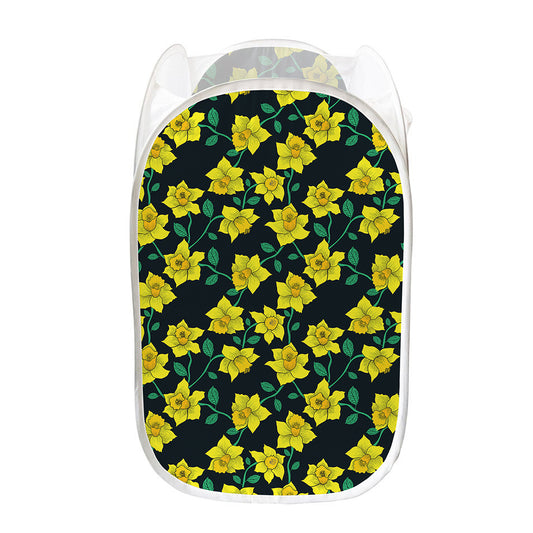 Drawing Daffodil Flower Pattern Print Mesh Laundry Hamper