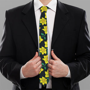 Drawing Daffodil Flower Pattern Print Necktie