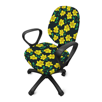 Drawing Daffodil Flower Pattern Print Office Chair Cover