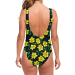 Drawing Daffodil Flower Pattern Print One Piece Swimsuit