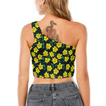 Drawing Daffodil Flower Pattern Print One Shoulder Crop Top