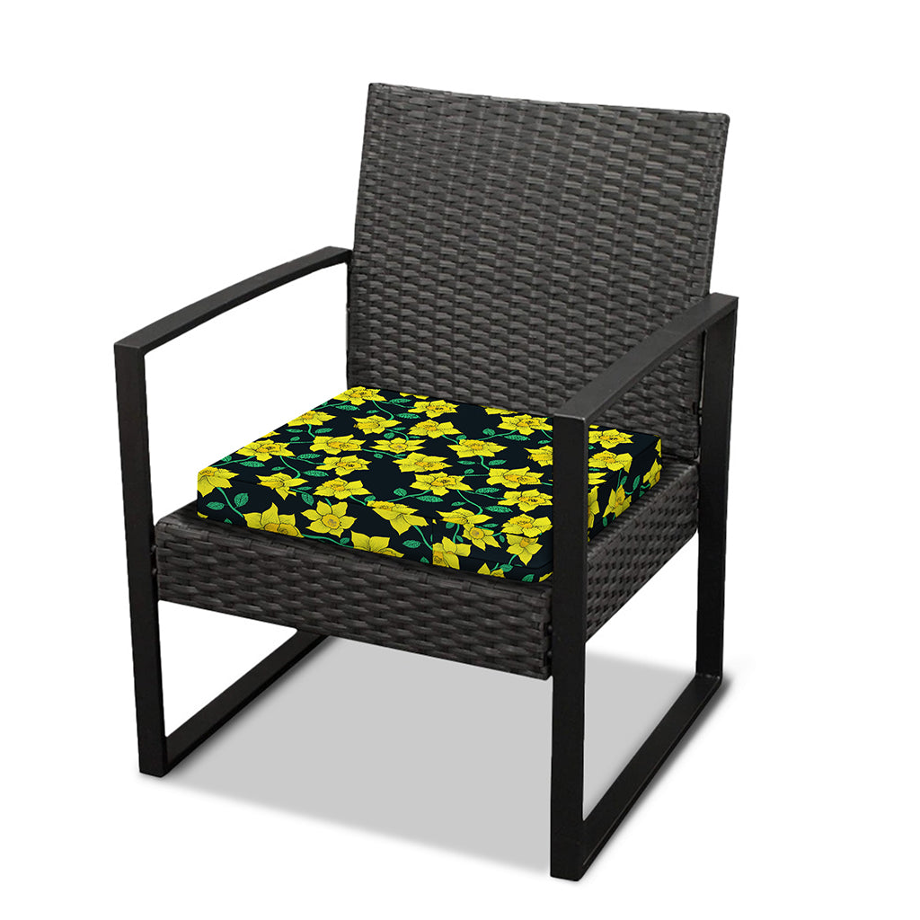Drawing Daffodil Flower Pattern Print Outdoor Seat Cushion Cover