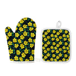 Drawing Daffodil Flower Pattern Print Oven Mitt And Pot Holder Set