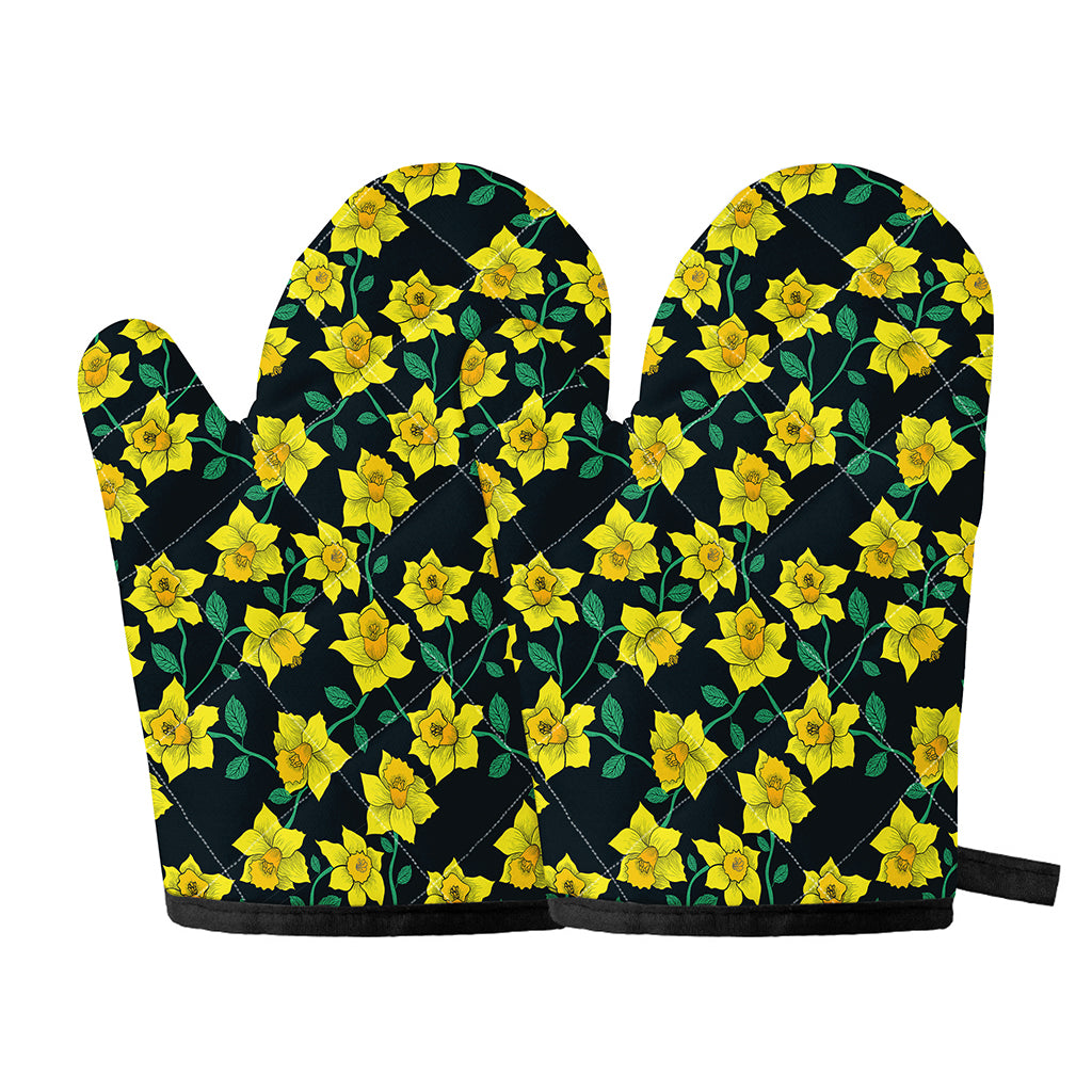 Drawing Daffodil Flower Pattern Print Oven Mitts