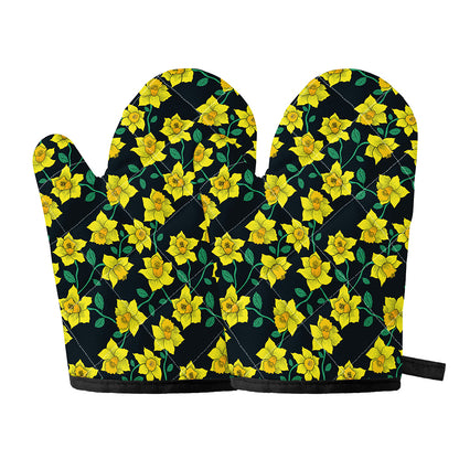 Drawing Daffodil Flower Pattern Print Oven Mitts